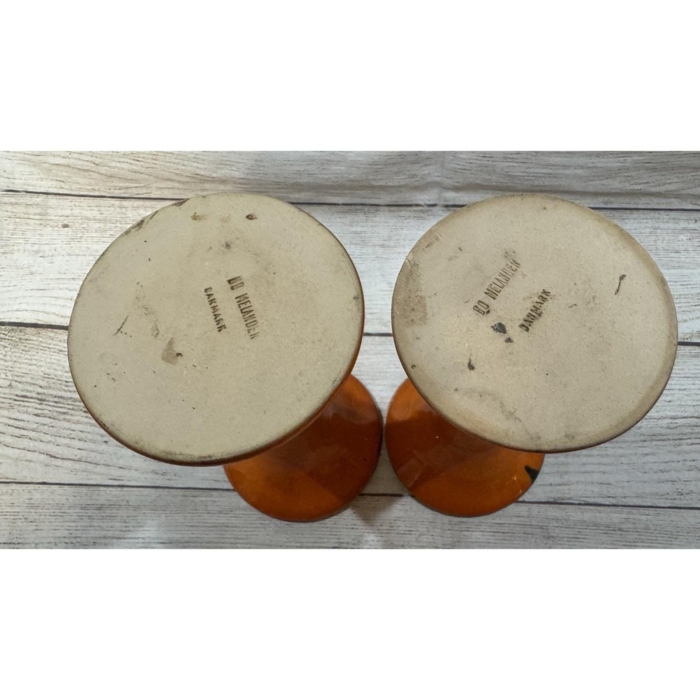 Mid Century Pair of Bo Melander Danmark Trumpet Candle Holders MCM Orange Retro - Picture 5 of 9